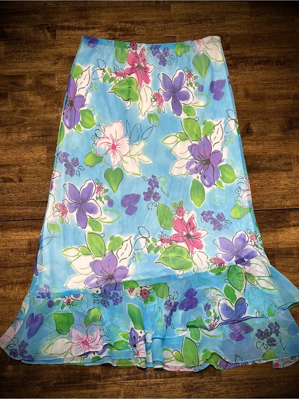 Cato Ruffled Hem Blue Floral Skirt